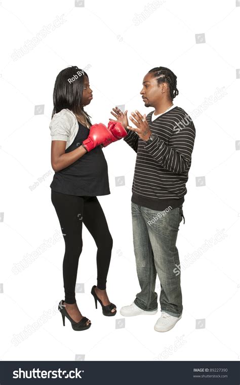 Beautiful Young Black Pregnant Woman Wearing A Boxing Glove And An