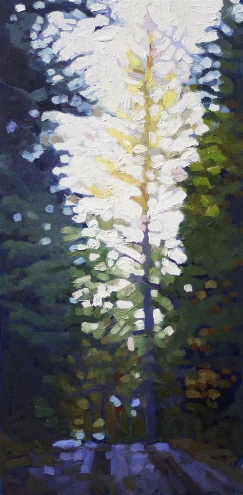 An Oil Painting Of A Tree In The Middle Of A Forest With White And