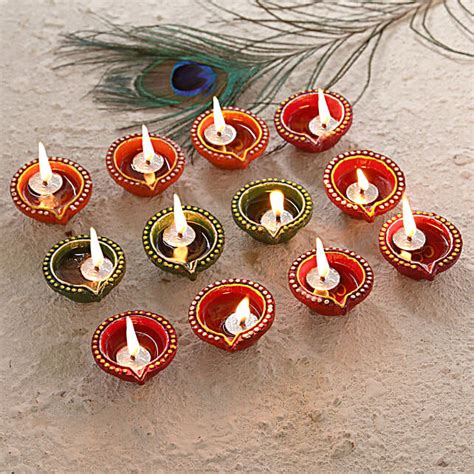 Hand Painted Festive Wax Diyas Set Of 12 T Shining Diays For