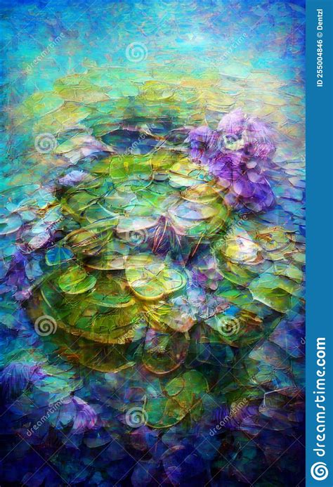 Abstract Lily Pond In Blue Green And Purple Stock Illustration