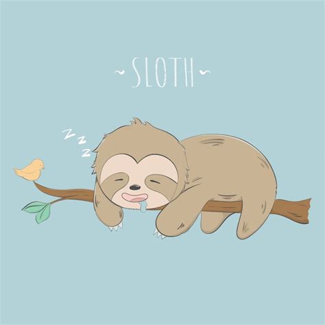 Premium Vector Cute Sloth Sleep On The Tree Pastel Cartoon