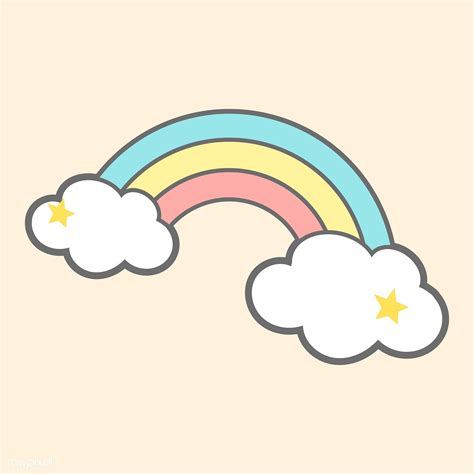 A Rainbow With Clouds And Stars In The Sky