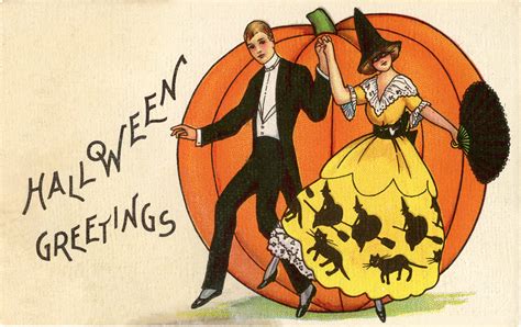 Whimsical Vintage Dancing Halloween Couple Graphic The