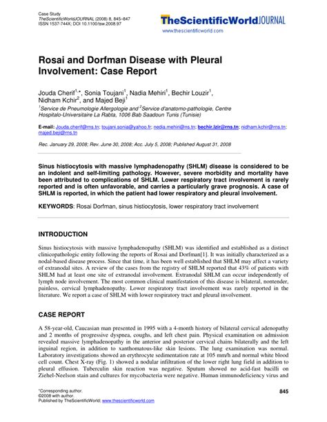 Pdf Rosai And Dorfman Disease With Pleural Involvement Case Report