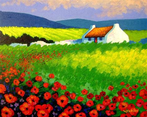 Poppy Field Cottage Art Landscape Art Irish Art