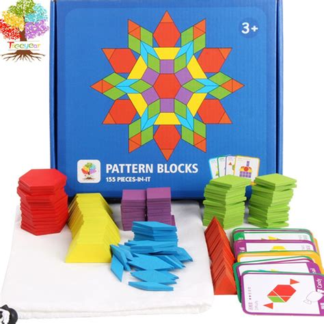 Treeyear 155 Pcs Wooden Pattern Blocks Set Geometric Shape Puzzle