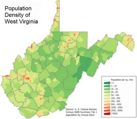 West Virginia Population Density Map Tourist Map Of English