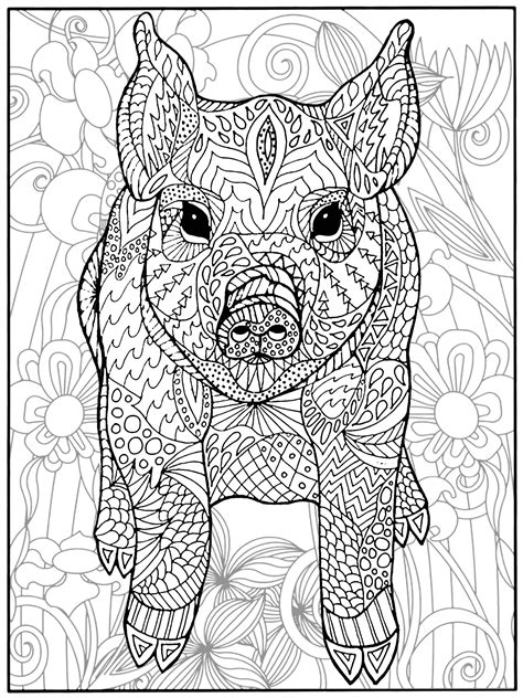 Pig And Flowers Pigs Adult Coloring Pages