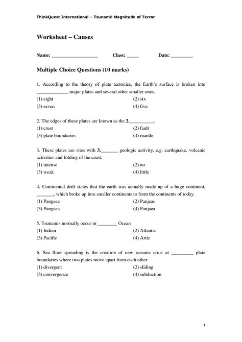 14 Best Images Of Causes Of Earthquakes Worksheet