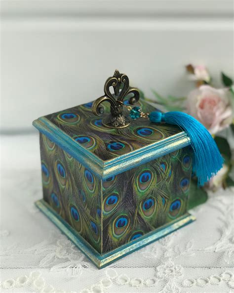 Peacock Jewelry Box Wooden Trinket Box Peacock Ts For Etsy