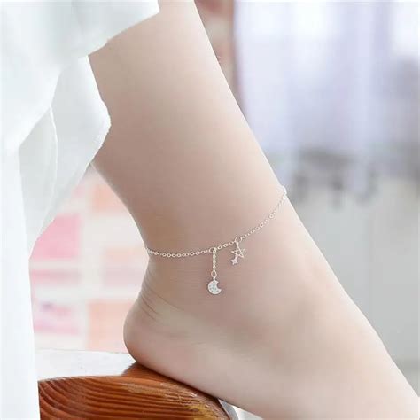 Tjp Trendy Star Moon Design Women Silver Anklets Jewelry Fashion 925