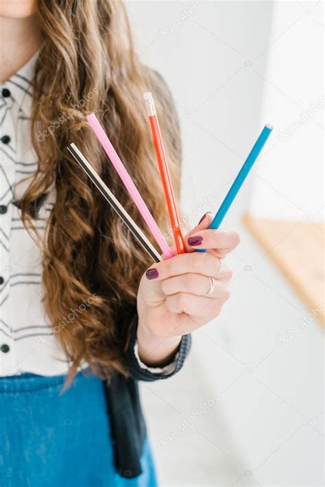 Woman Holding Pencils Stock Photo Ad Holding Woman Pencils