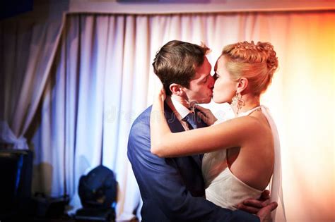 Romantic Kiss Happy Bride And Groom In Bedroom Stock Image Image Of Groom Hotel 27793371