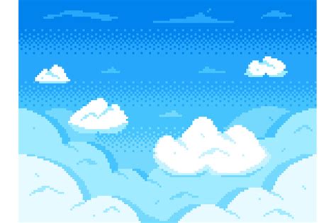 Pixel Art Sky Clouds 8 Bit Skyline Retro Video Game Cloud Landscape
