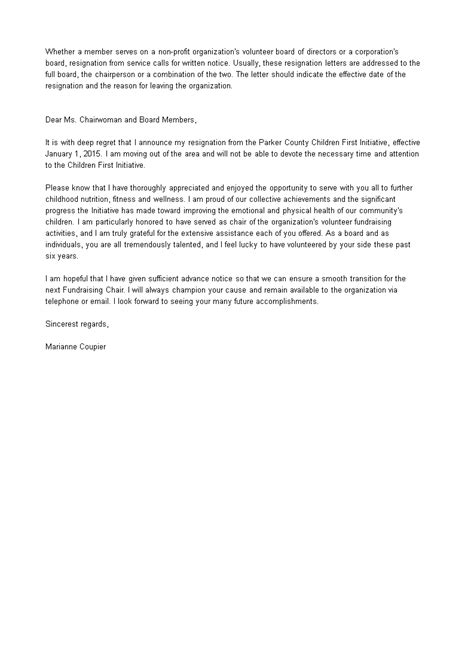 Kostenloses Board Member Resignation Letter Sample