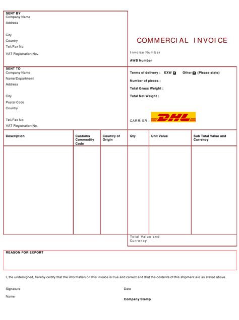 Dhl Commercial Invoice Invoice Template