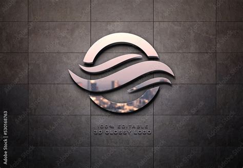 Metal Logo Mockup With 3d Reflection Effect On Panel Wall Stock