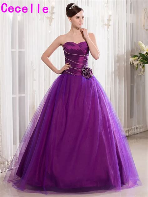 Simple Purple Floor Length Ball Gown Prom Dresses Beaded Pleats