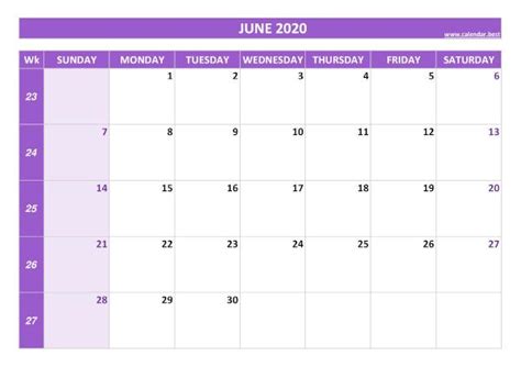 June 2020 Calendar Calendarbest