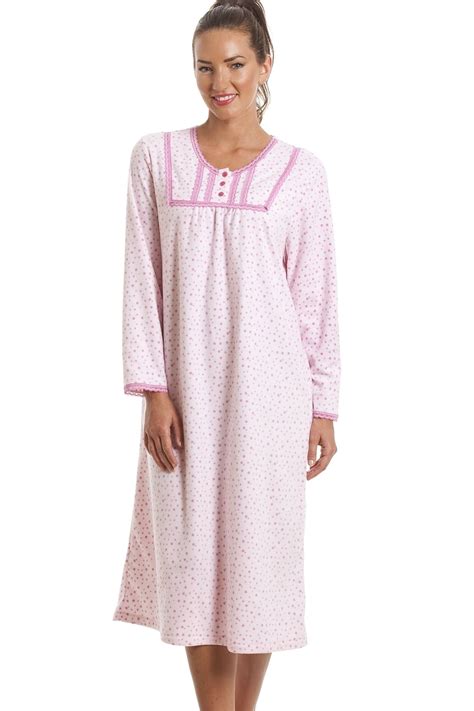 Classic Long Sleeve Light Pink Polka Dot Soft Fleece Nightdress