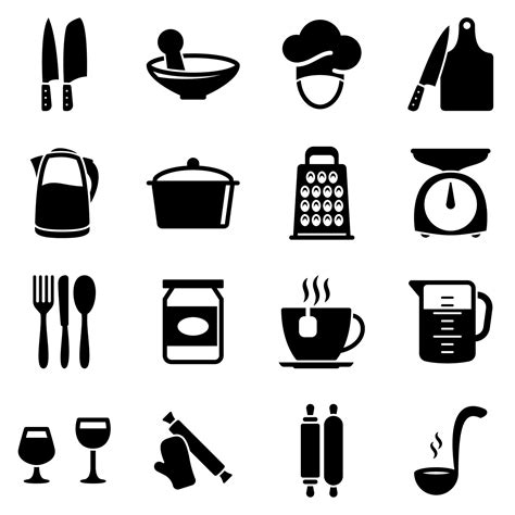 Set Of Simple Icons On A Theme Kitchen Utensils Vector Design