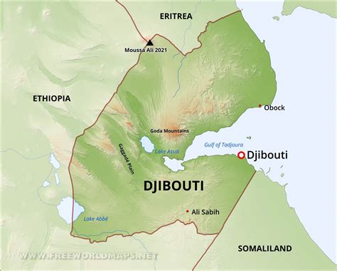 Jabuuti officially the republic of djibouti is a country located in the horn of africa. Djibouti Physical Map