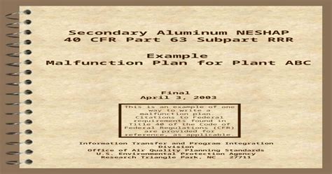 Secondary Aluminum Neshap 40 Cfr Part 63 Subpart Rrr Example