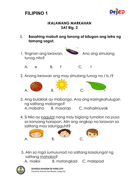 Filipino 1 Written Work 2 Interactive Worksheet Edform