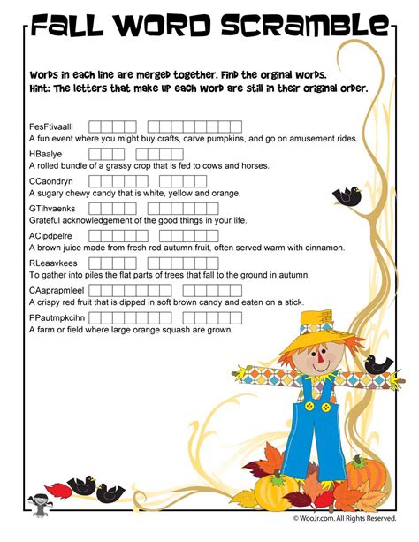 Fall Word Scramble Worksheet Woo Jr Kids Activities Childrens