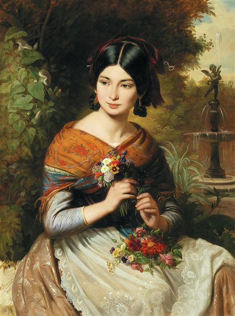 A Girl With Flowers Art Print By Josef Borsos In 2020 Girls With
