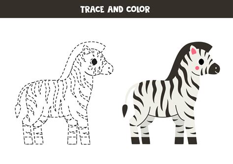 Trace And Color Cartoon Zebra Worksheet For Children 26141809 Vector