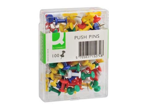 Push Pins Assorted Colors Plastic Box Q Connect