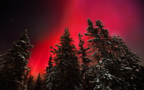 Fiery Sky Red Aurora Special Night Rare Occurrence In Yukon Canadian Territory K Ultra Hd