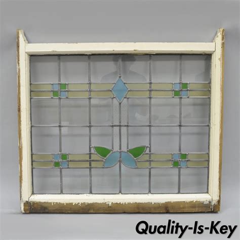 Antique Stained Glass Window Architectural Salvage Blue Yellow Green 31 X 345 Quality Is Key