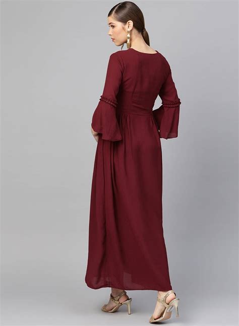 Maroon Heavy Georgette Solid Maxi Dress Inddus 2936160