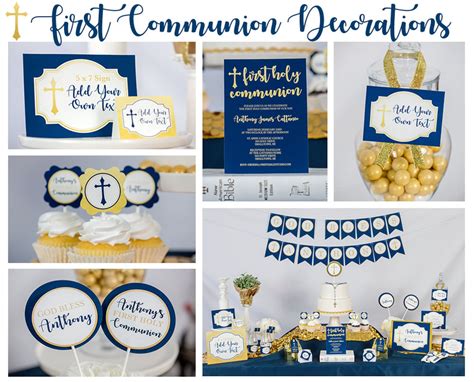 Boys First Communion Decorations Instant Download Navy Gold Etsy