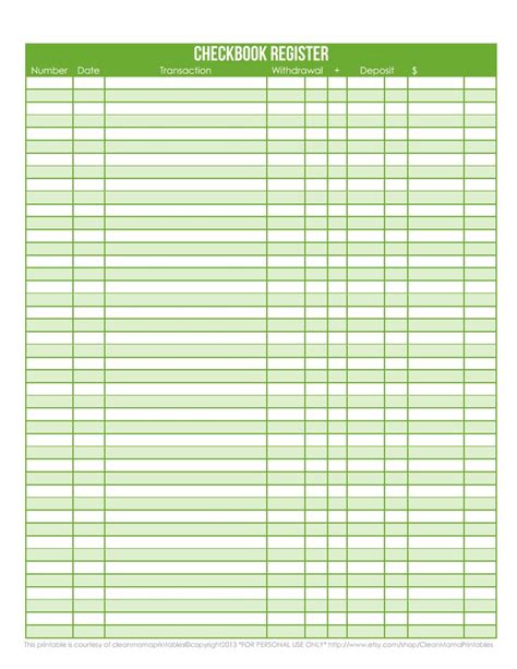 Pin By Nam On Lists And Templates Checkbook Register Printable Check