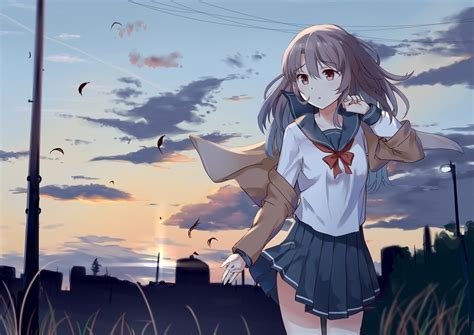 Wallpaper Anime Girls Original Characters School Uniform Long Hair