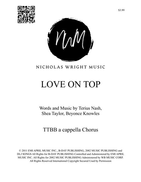 Love On Top Arr Nicholas Wright Sheet Music Beyonce Ttbb Choir