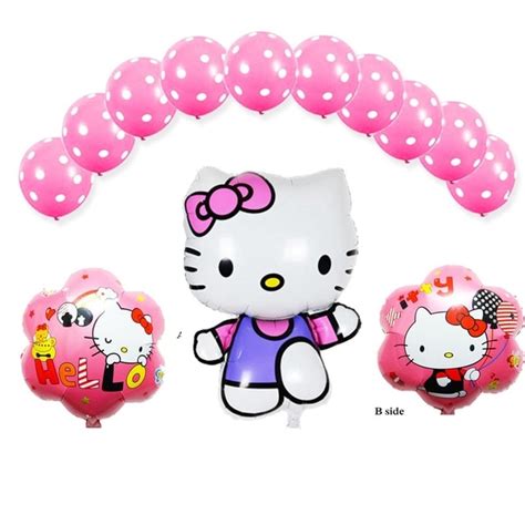 13pcs Hello Kitty Foil Balloons Set With Pink Latex Globos And 18inch Hello Kitty Heium Balloons