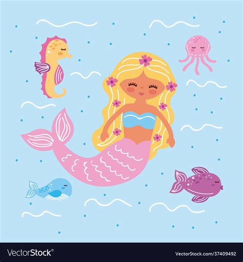 Mermaid And Icons Royalty Free Vector Image Vectorstock