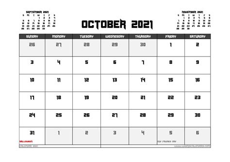 October 2021 Calendar Uk Printable 12 Templates