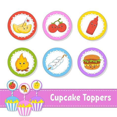 Cupcake Toppers Set Van Zes Ronde Foto S Barbecue Thema Leuke Afbeelding Voor Verjaardag Baby