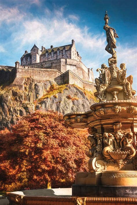 Edinburgh Castle And Ross Fountain Edinburgh Scotland By Carol Japp