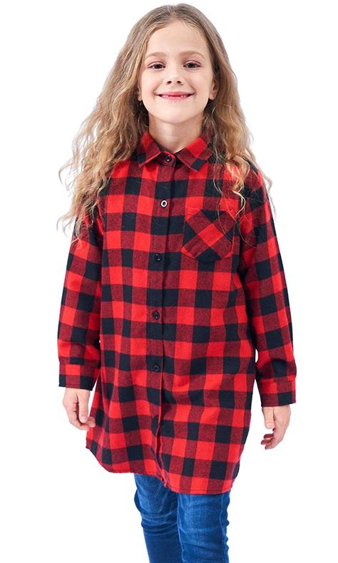 Girls Flannel Plaid Long Shirt Red Black Ce18l428zcg Girls
