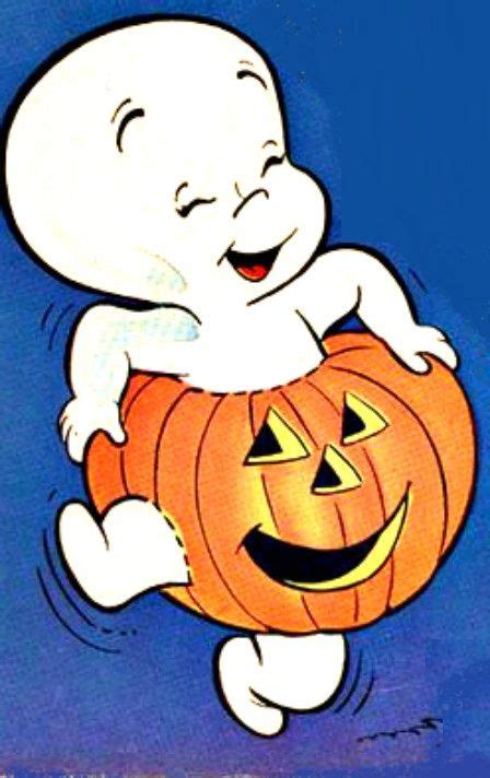 Vintage Halloween Casper The Ghost Dancing And Wearing A Jol Pumpkin