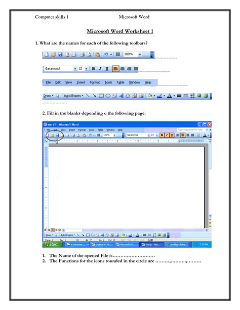 Worksheet On Microsoft Word