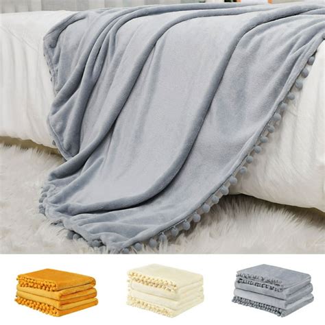 Piccocasa Soft Plush Flannel Fleece Blanket With Pompom Fringe