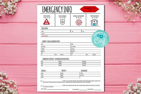 Emergency Contact Info Sheet Contact Information For Daycare