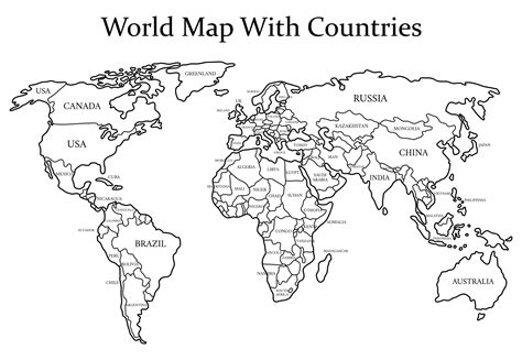 World Map Pdf Black And White With Country Names At Worksheet 425